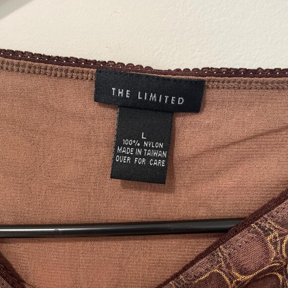 Y2K Brown Patterned Long Sleeve Top, Size L - Picture 3 of 5